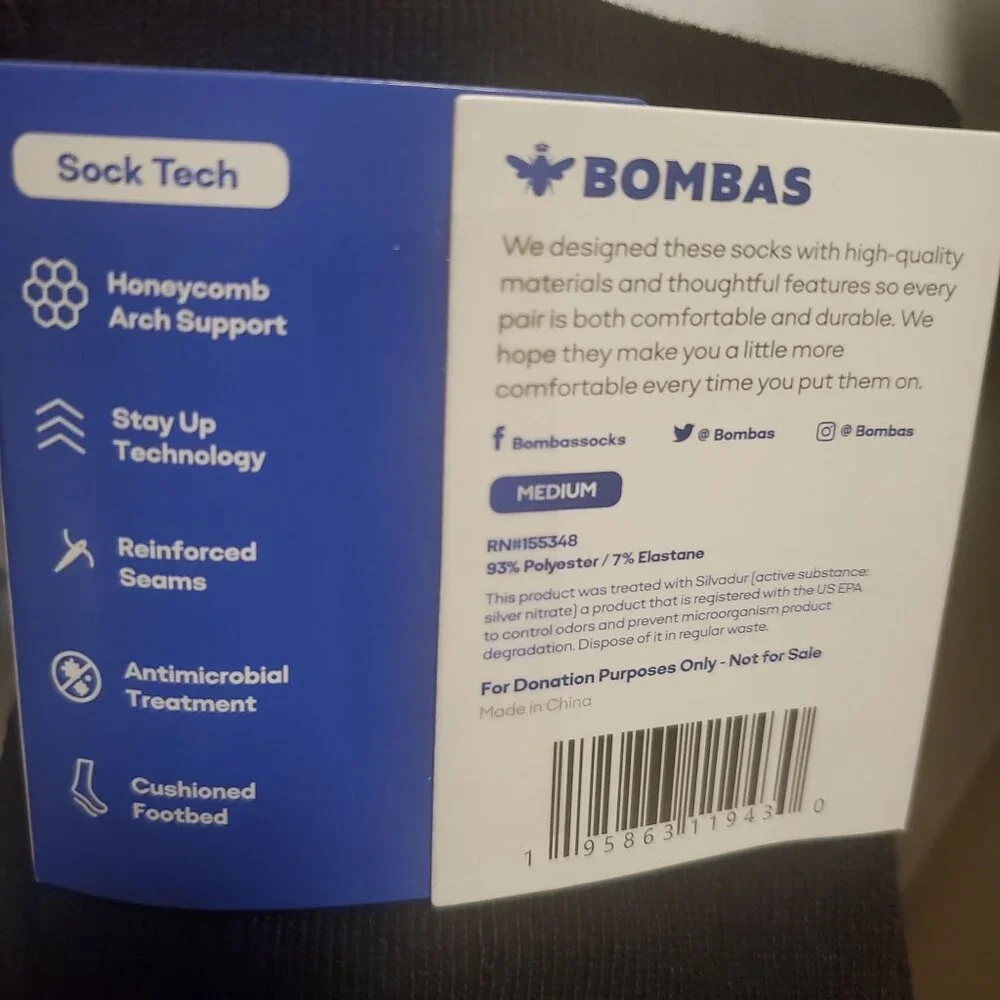 Bombas calf socks one pair sz medium honeycomb stay up cushioned black new